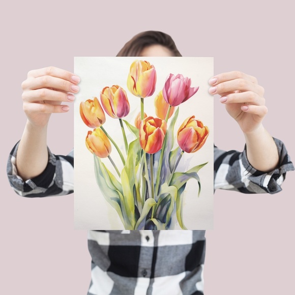 Watercolor Tulips Wall Art Illustration Print Poster Unframed - Picture 4 of 5